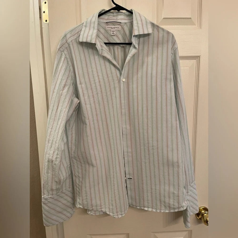 Banana republic slim fit men's striped‎ button down short, 16-16.5 Italy